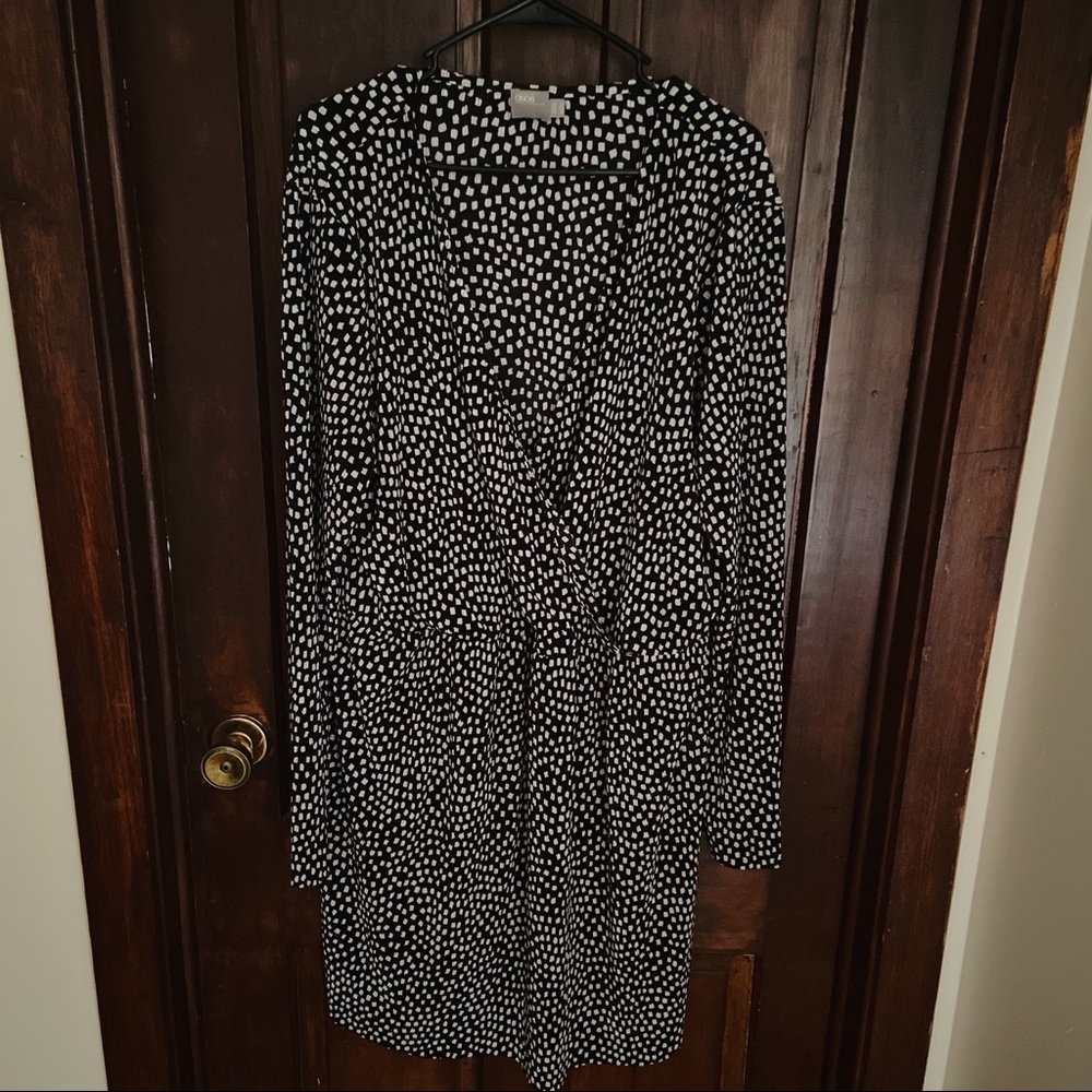 ASOS Faux Wrap Black and White Spotted Midi Dress